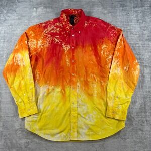 Versace Sport Shirt Mens XL Red Tie Dye Button Down Fire Party Made in Italy